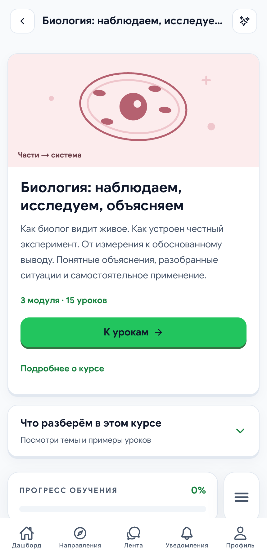 Экран учебного курса Курсика